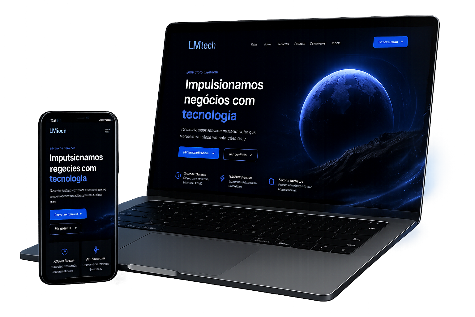 Mockup do site em notebook e celular
